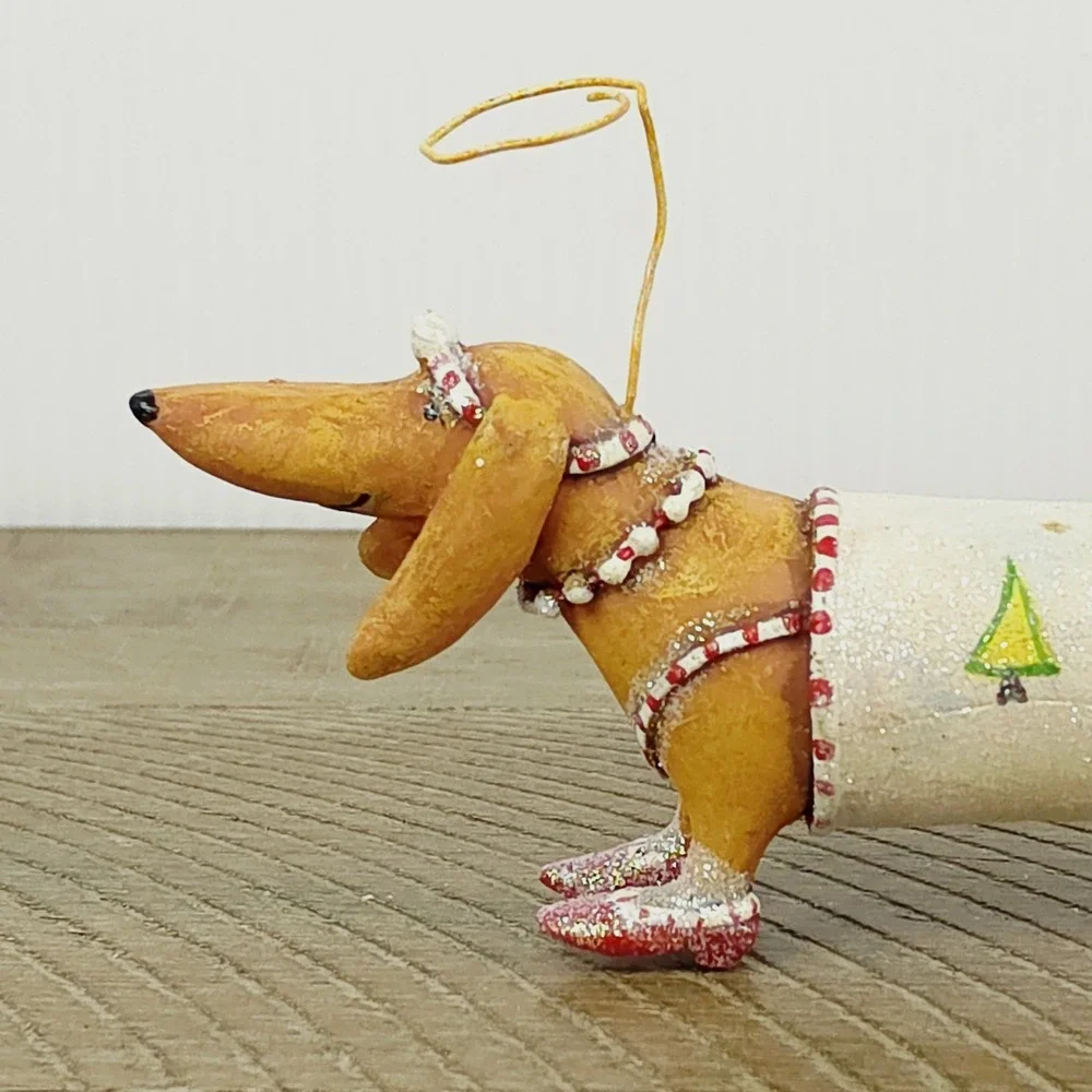 Patience Brewster Mackenzie Childs Krinkles Dachshund Halo Christmas Figurine